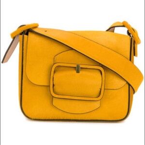 Tory Burch Sawyer Small Calf Hair Shoulder Bag in the color curry/gold